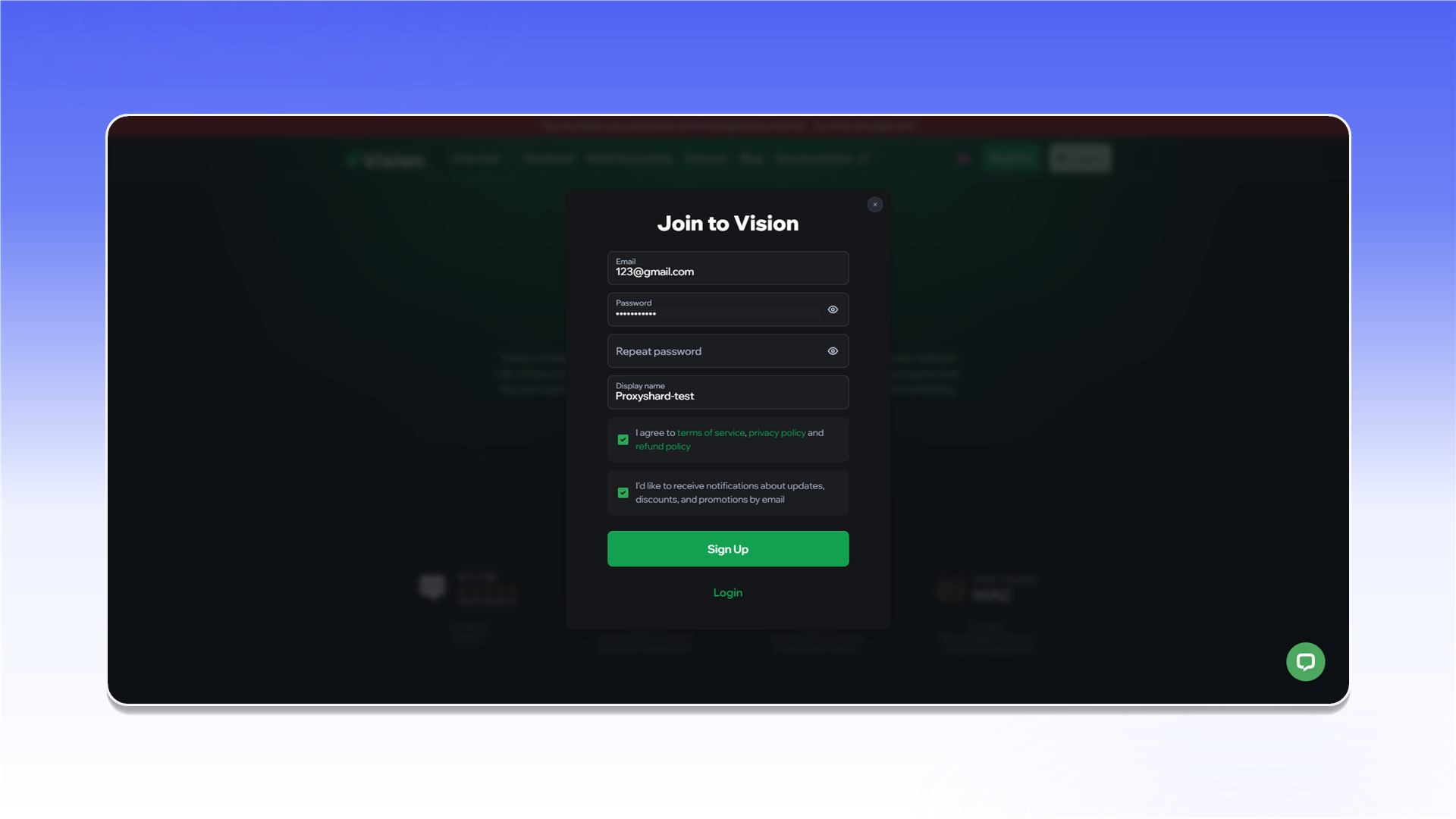 注册 Vision Browser 账号