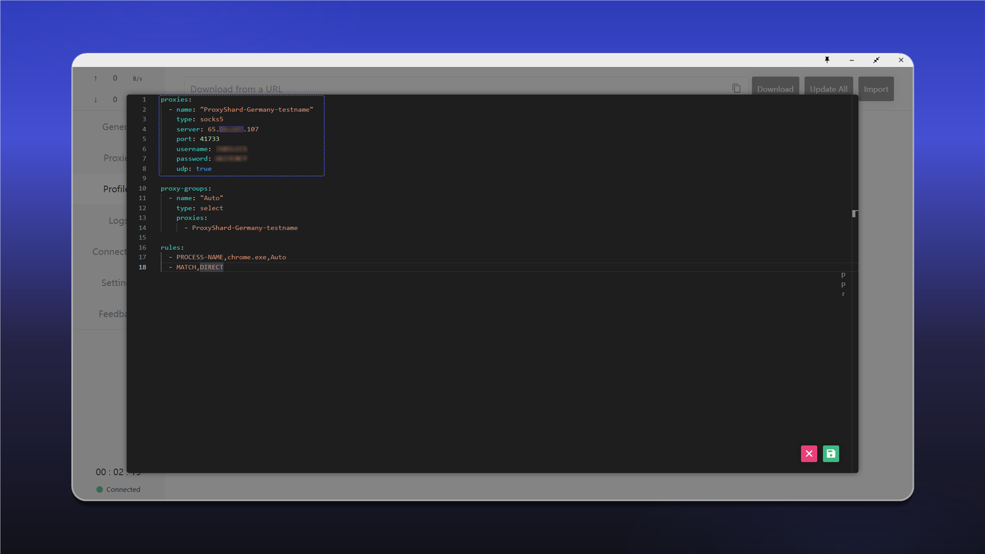 Configuring a proxy in config.yaml