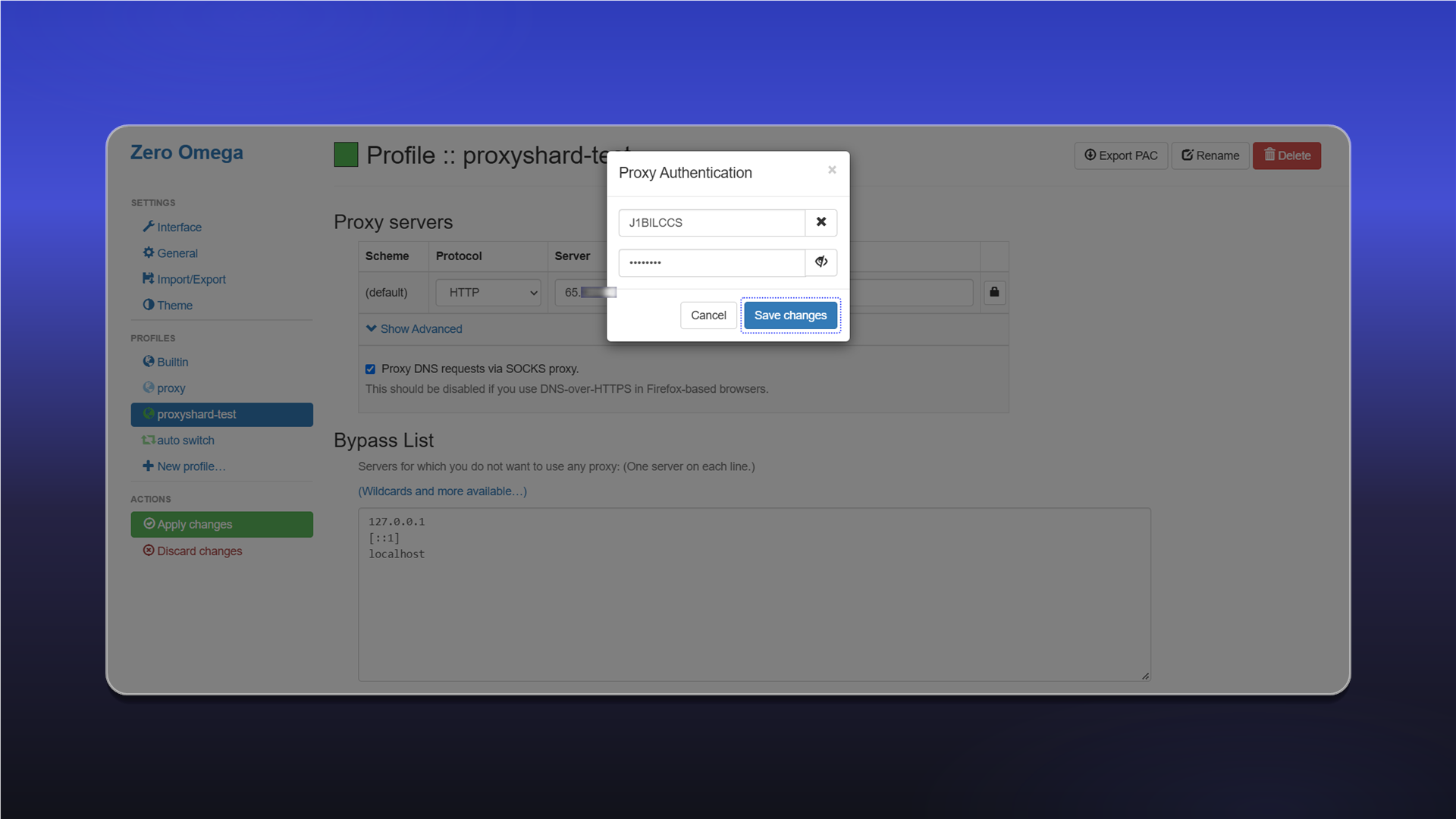 Proxy authentication in ZeroOmega