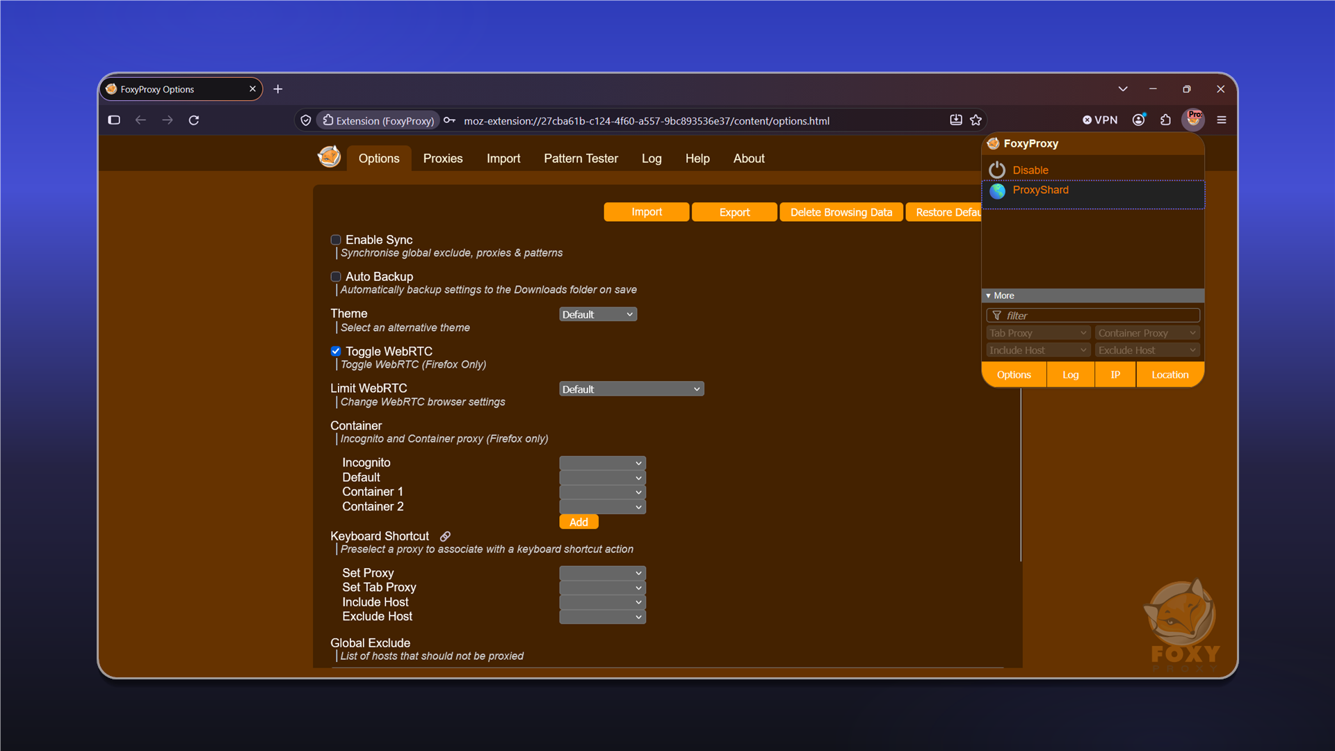 Selecting a proxy profile in FoxyProxy