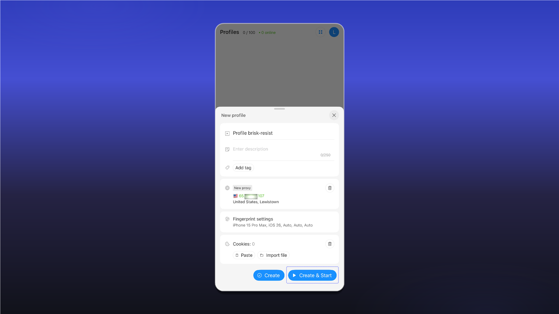 Starting an Octo Browser profile with a proxy