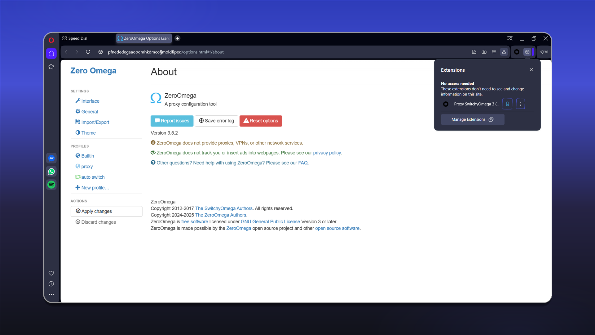 Pinning ZeroOmega to the Opera toolbar