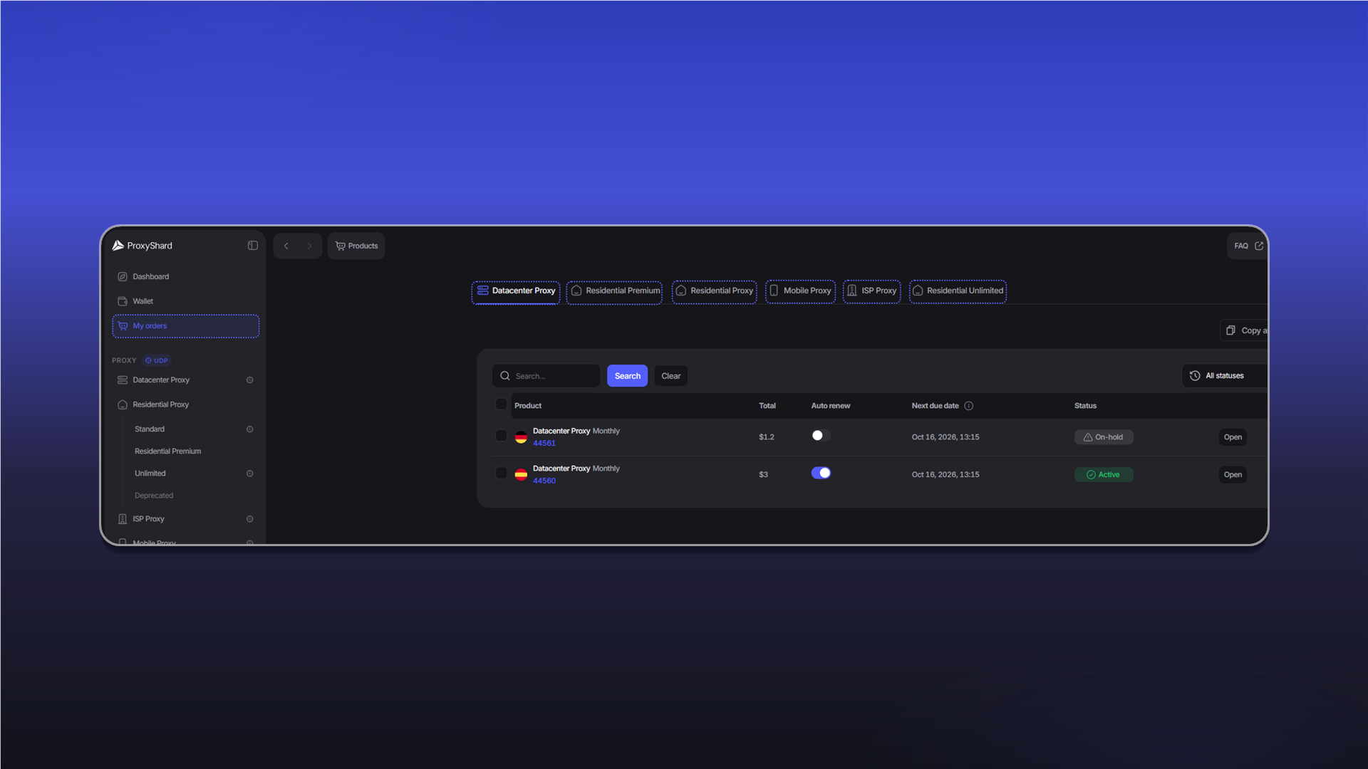 Order list and filters