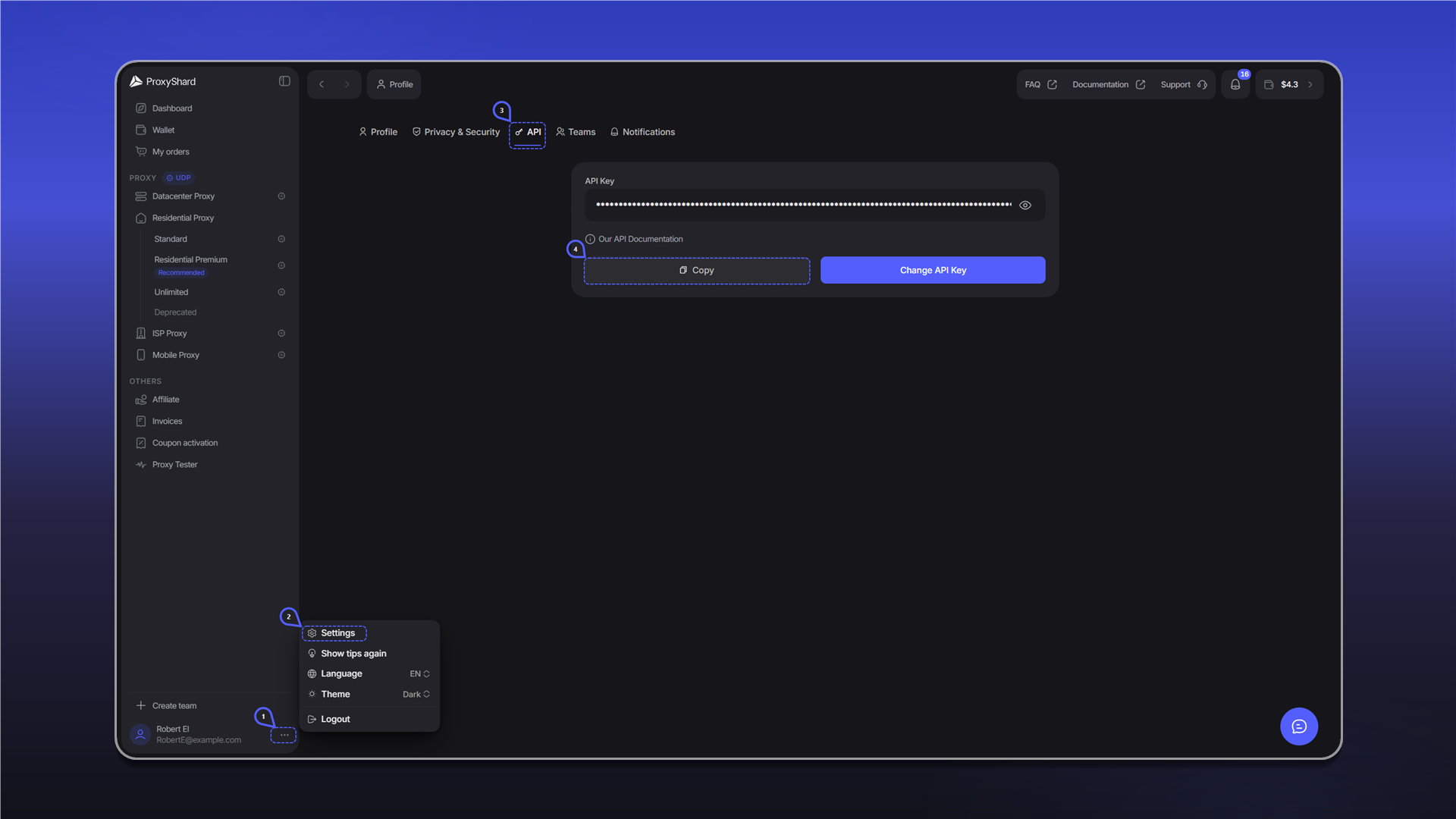 Getting an API key from the ShardX dashboard