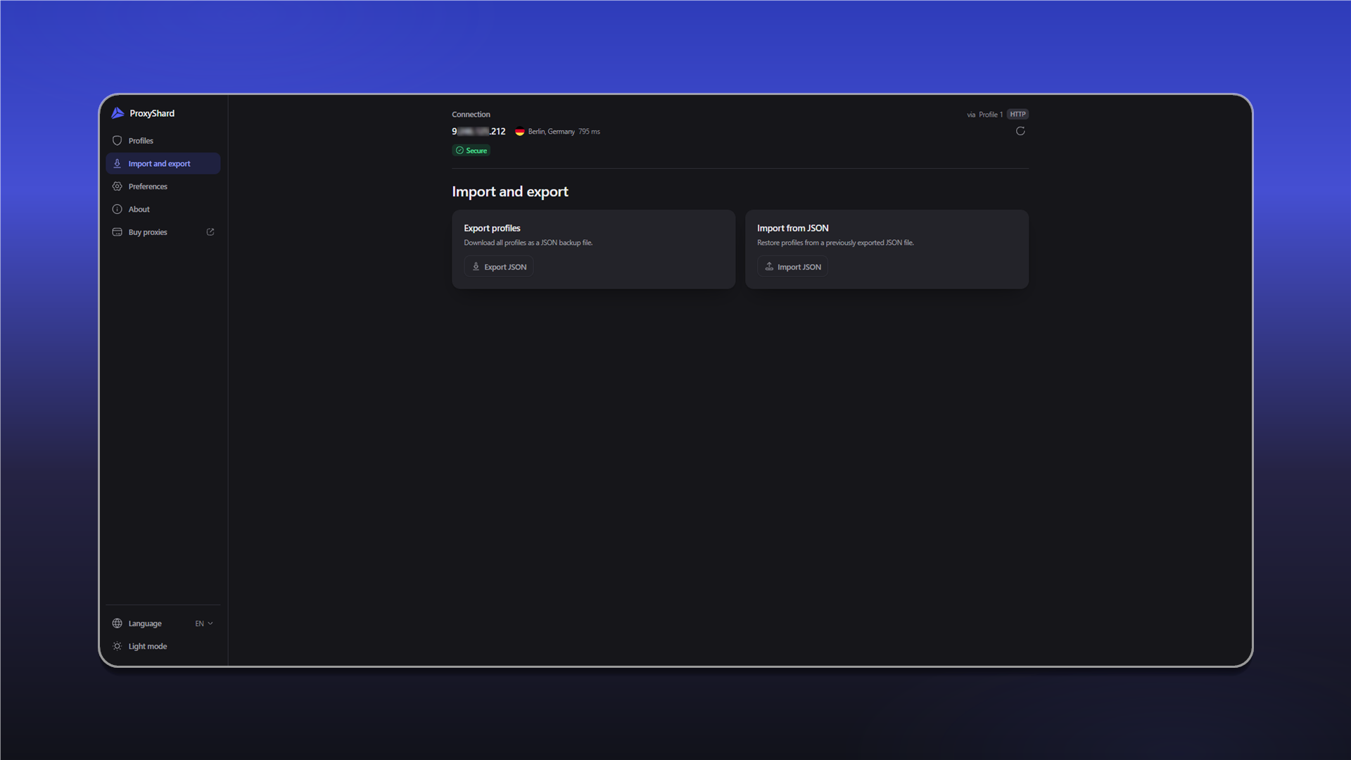 Importing and exporting ShardX Extension profiles