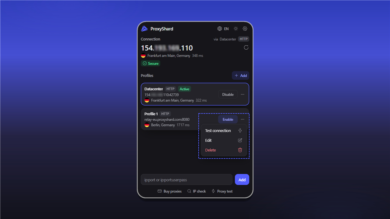 Testing and enabling a proxy profile