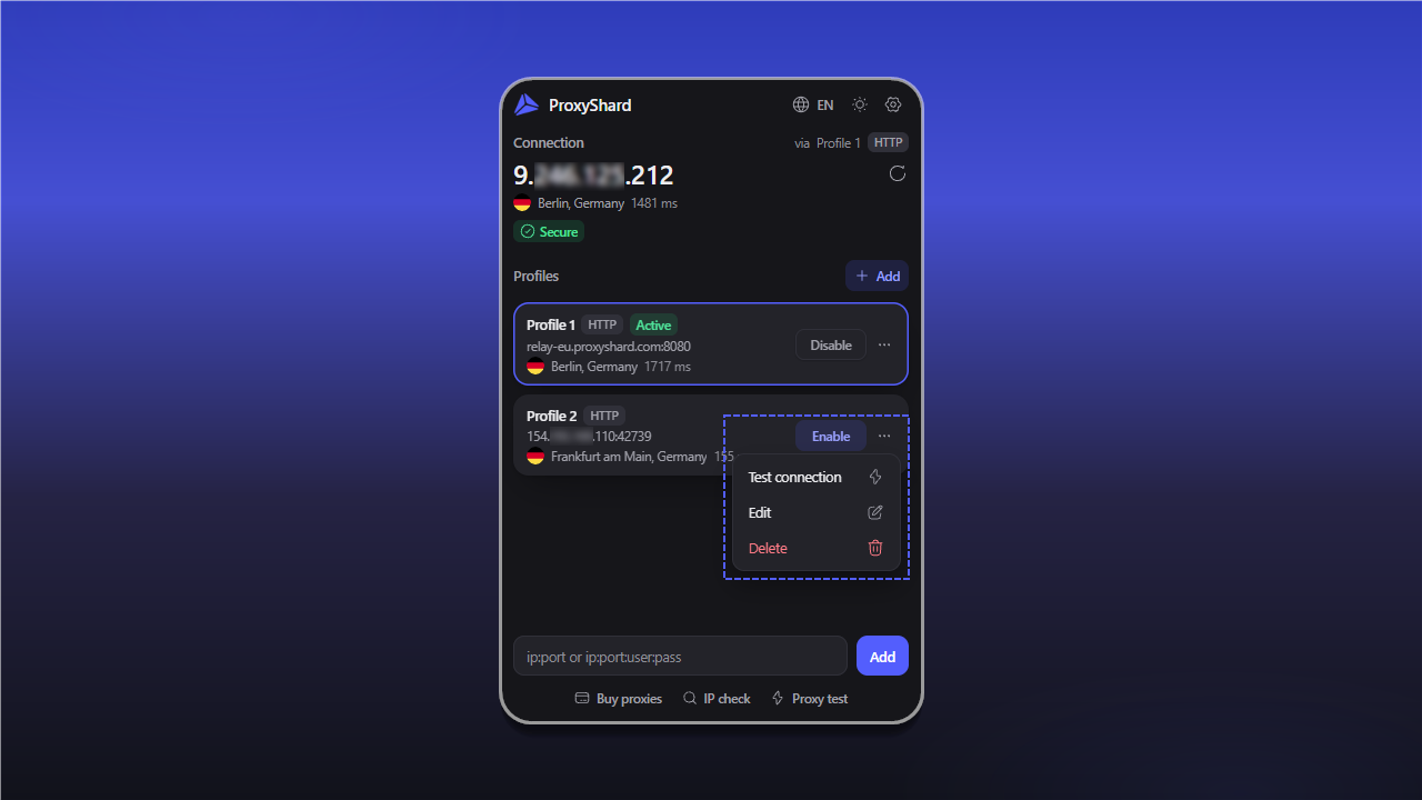 Switching between proxy profiles