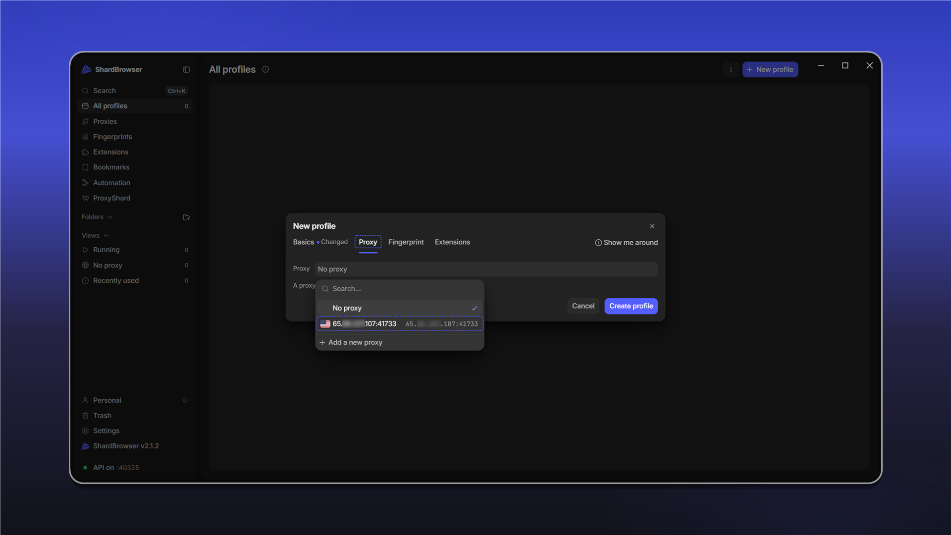 Pick a proxy for the profile