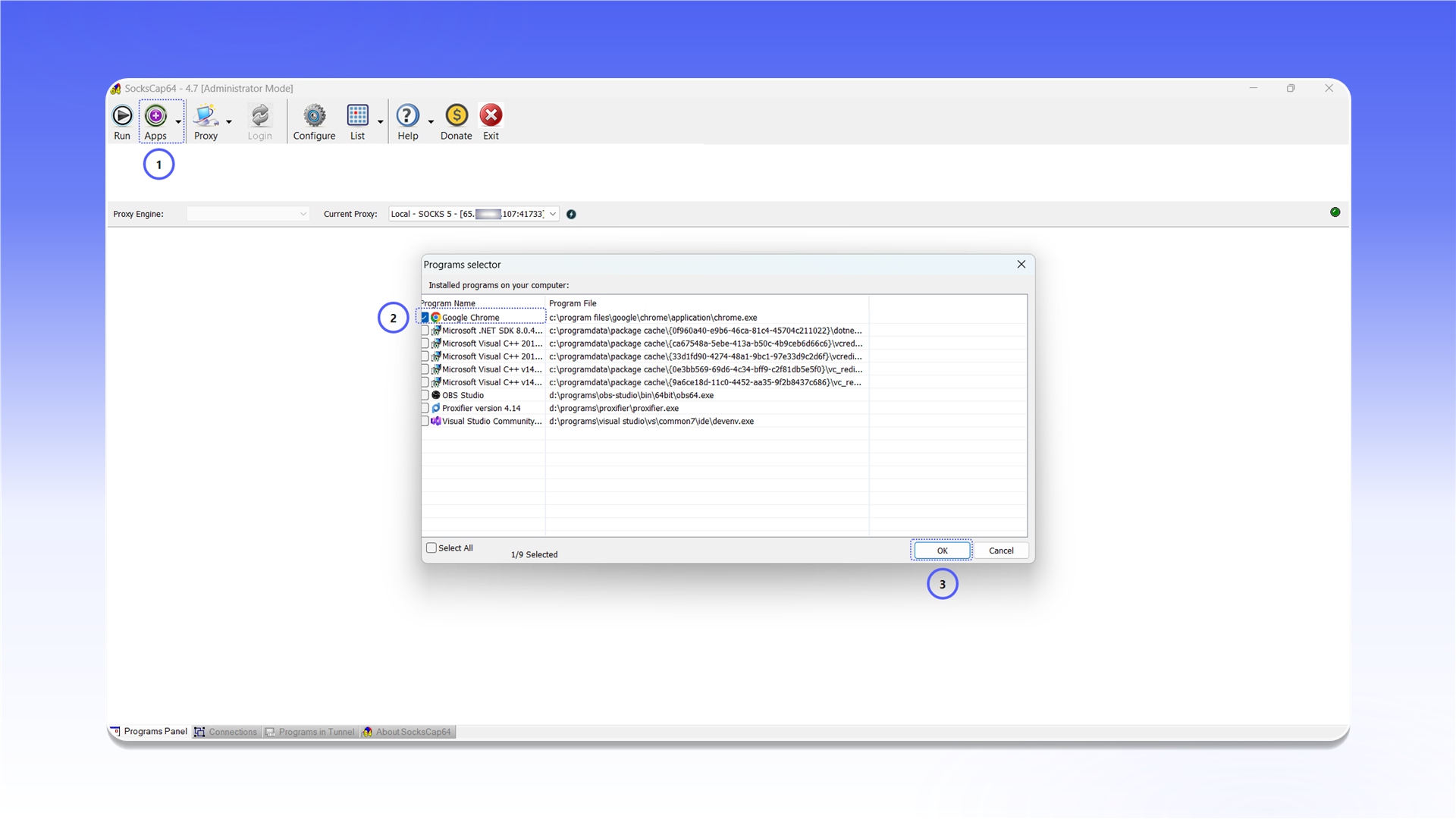 Adding an application in SocksCap64