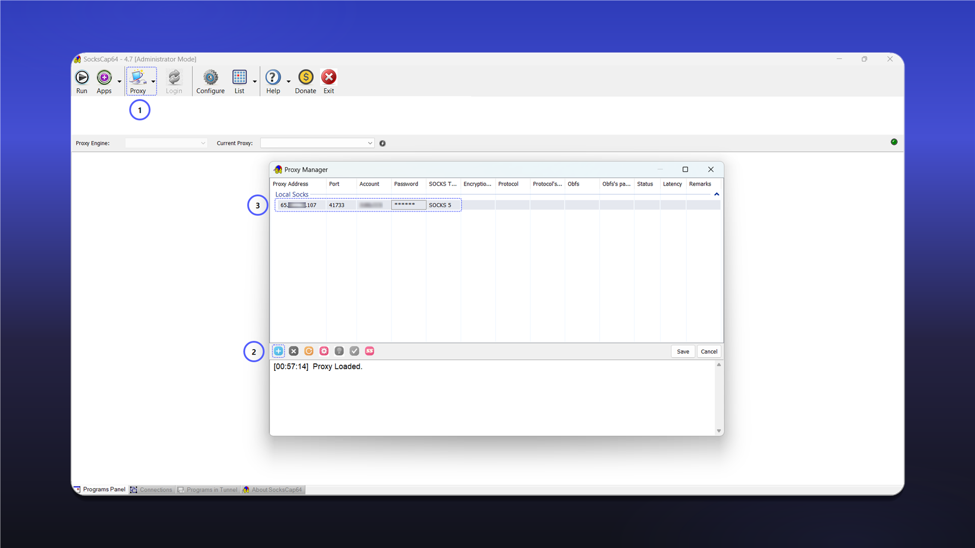 Proxy settings in SocksCap64