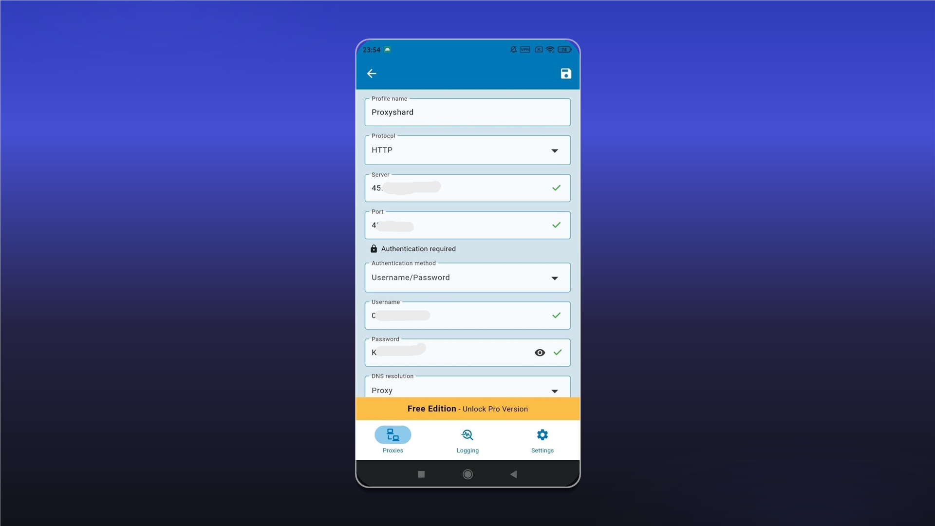 Proxy configuration in Super Proxy