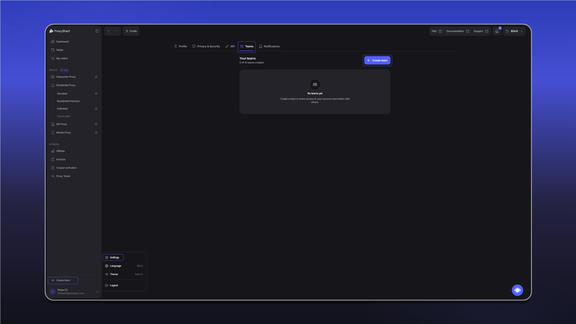 Opening the Teams section