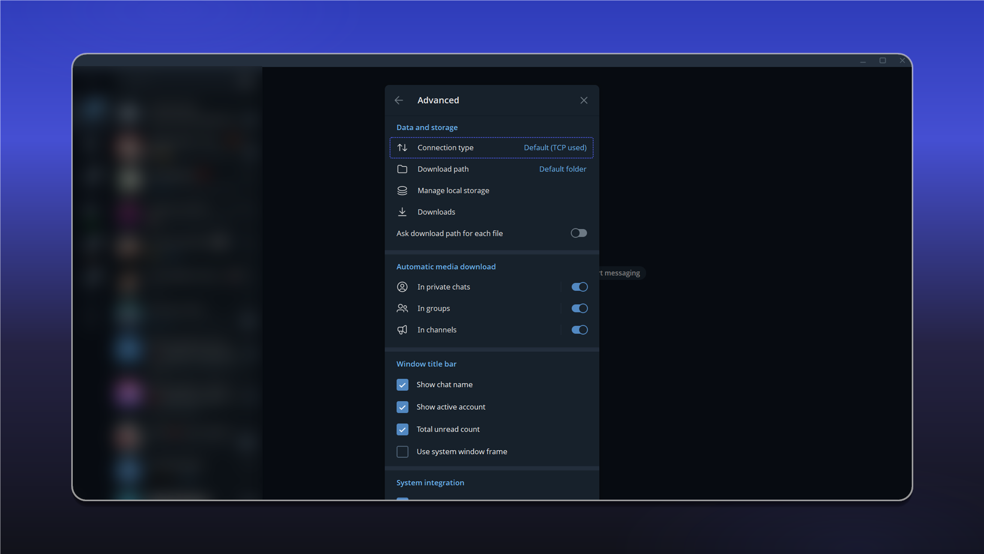 Connection type in Telegram Desktop