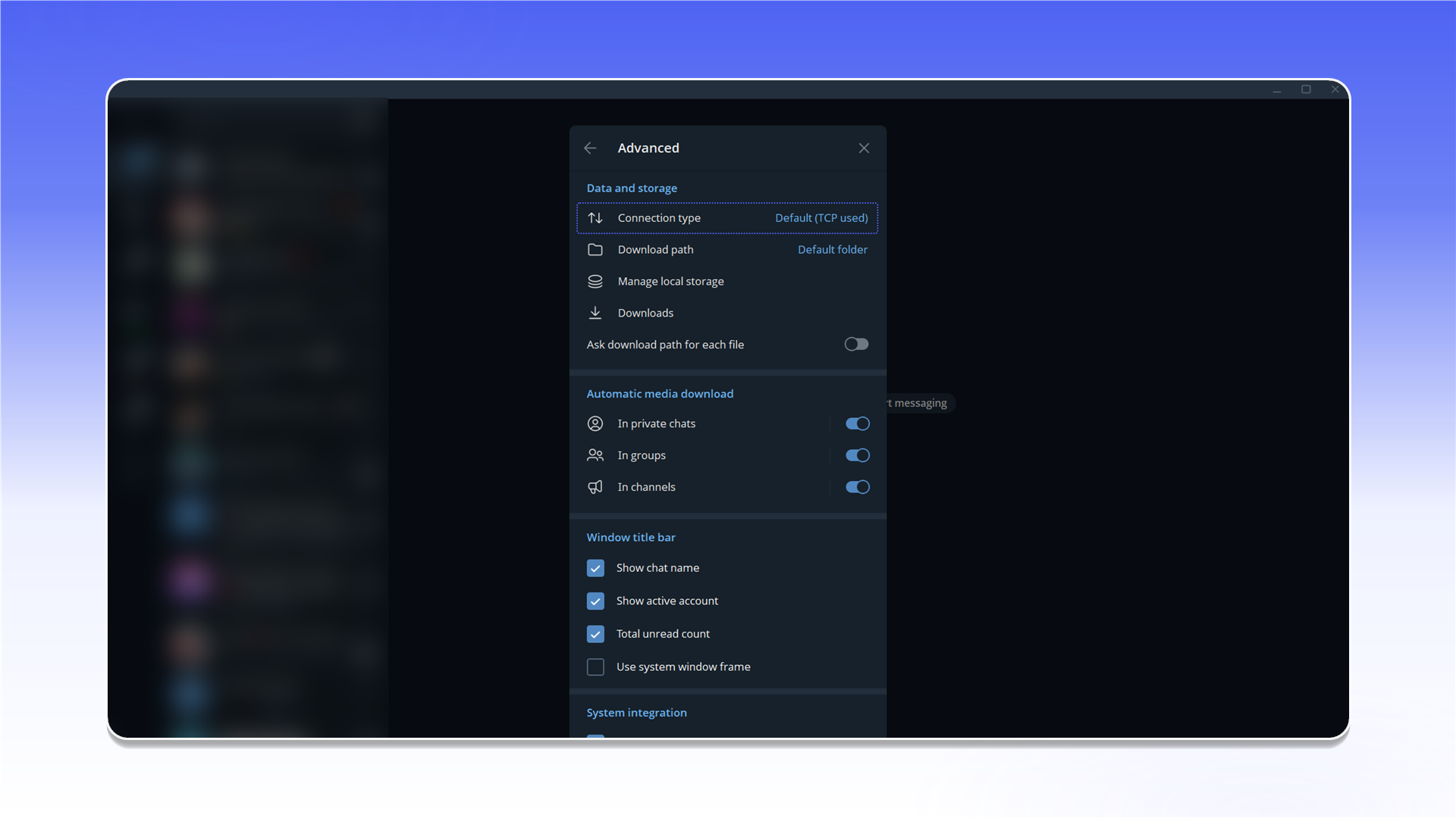 Connection type in Telegram Desktop