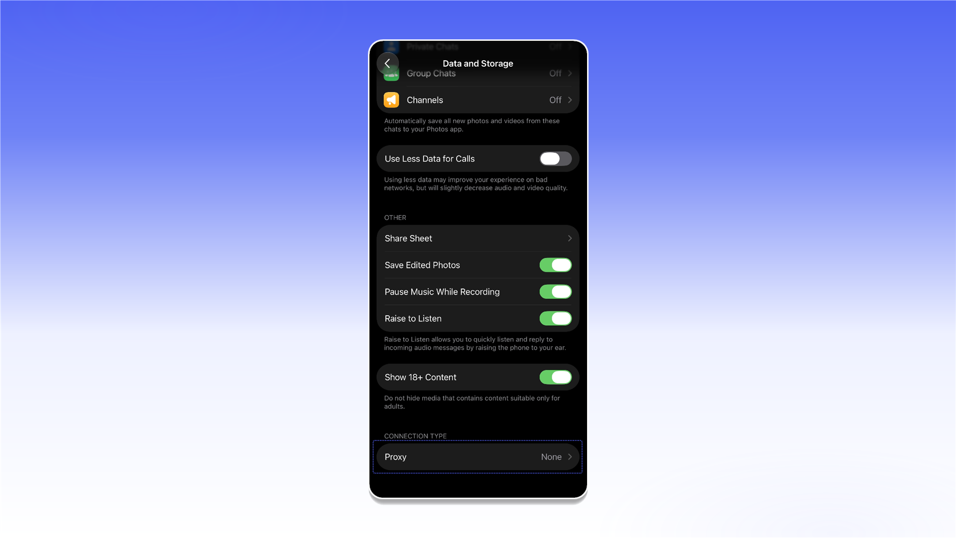 Proxy settings in Telegram for iOS