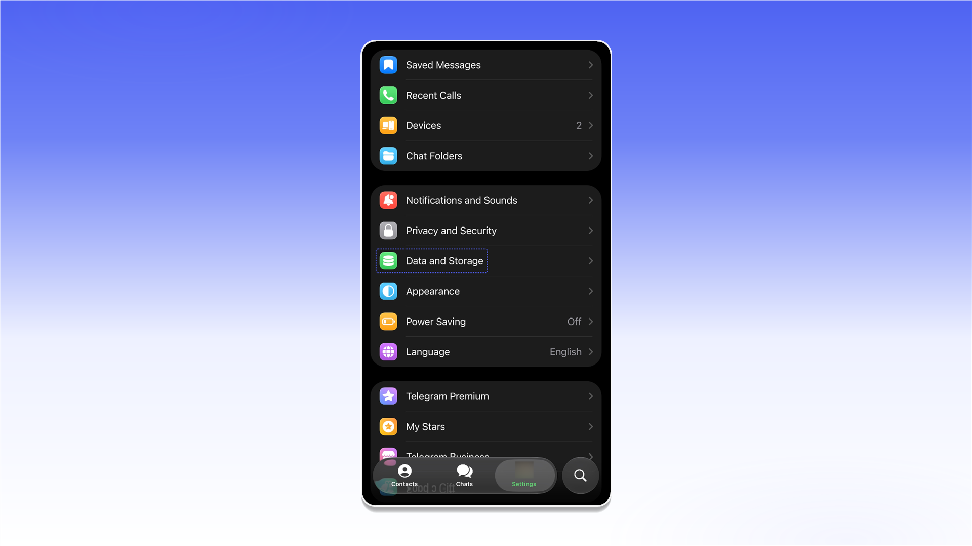 Data and Storage in Telegram for iOS