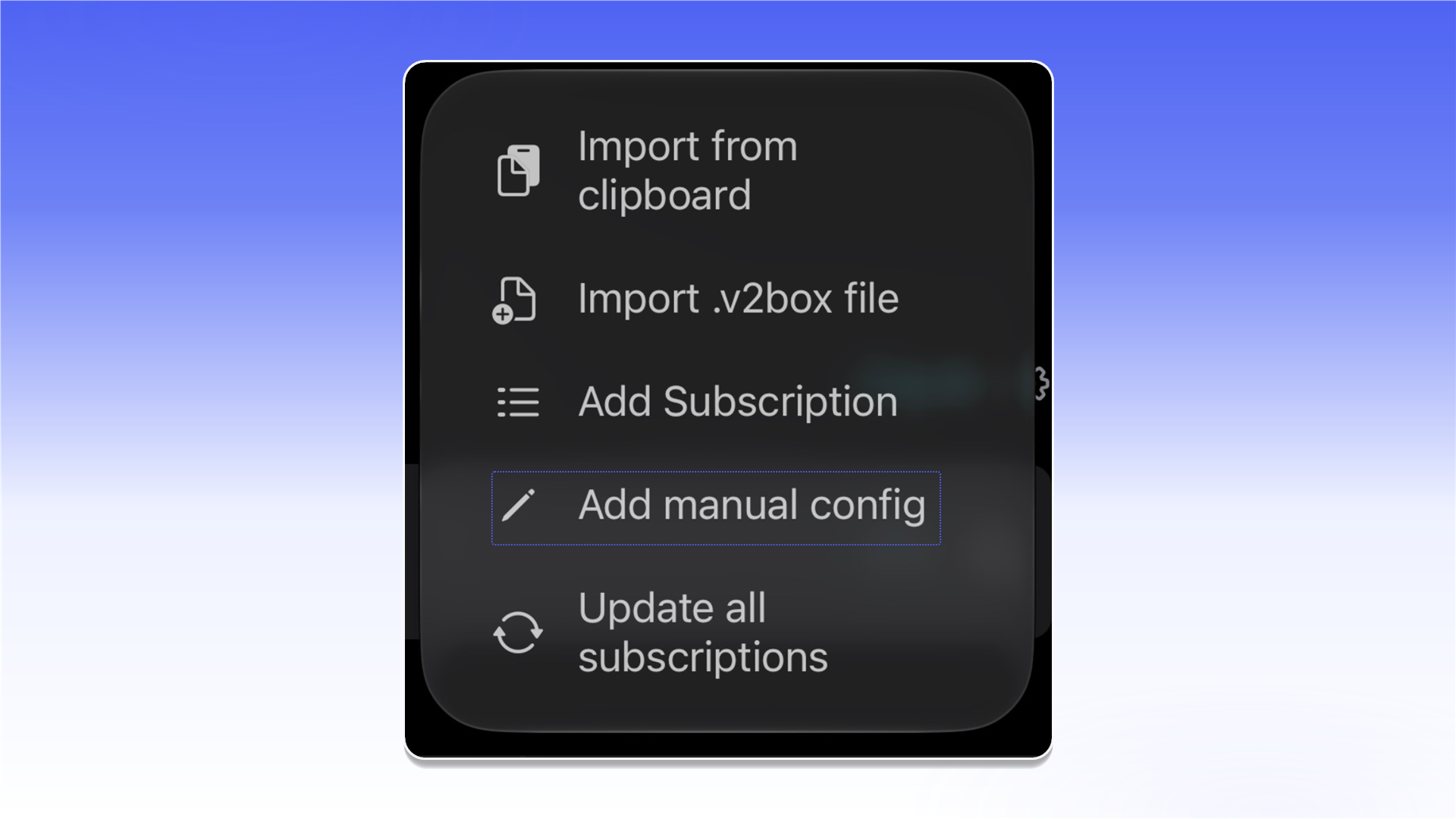 Manual configuration in V2Box