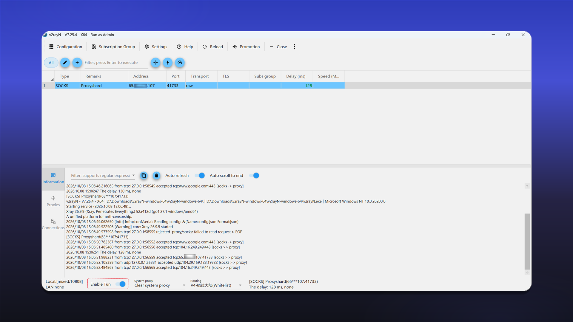 Enabling Enable Tun in v2rayN