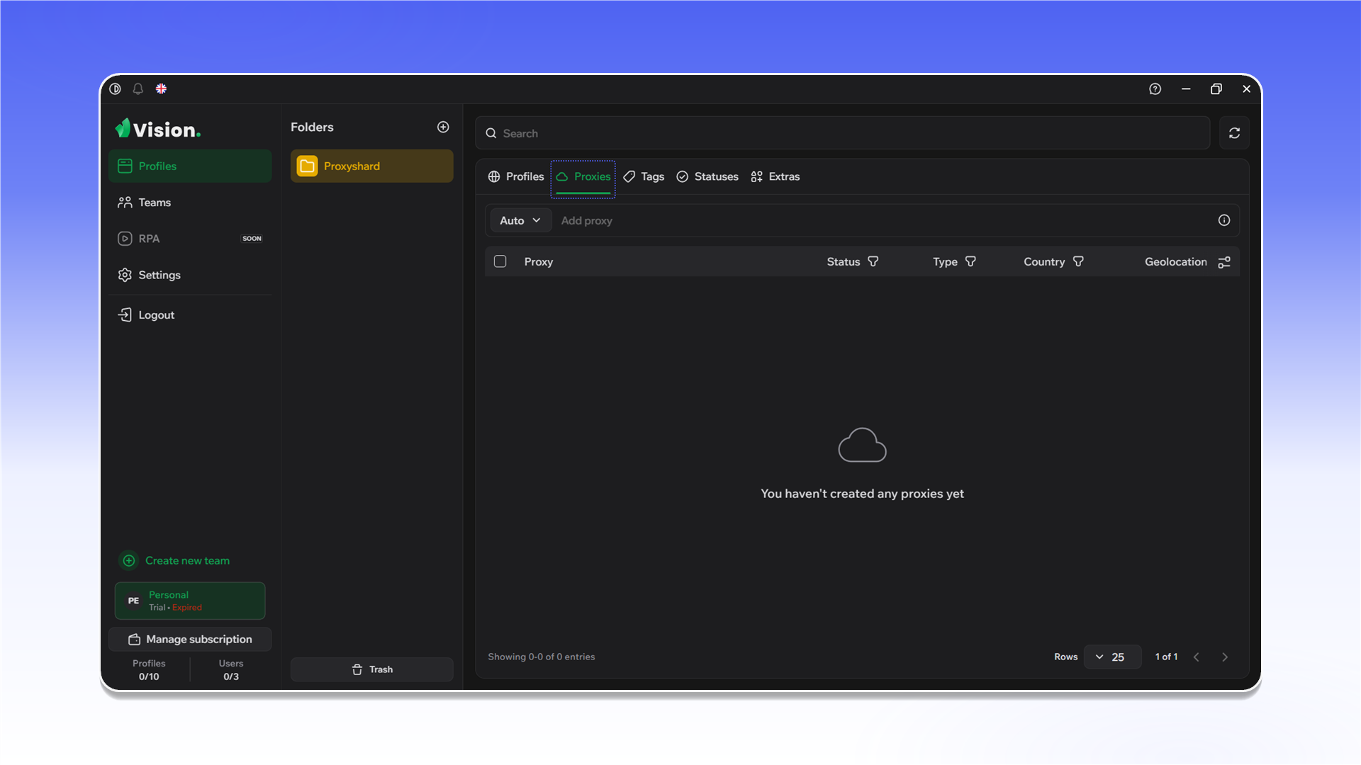 Adding proxies in Vision Browser