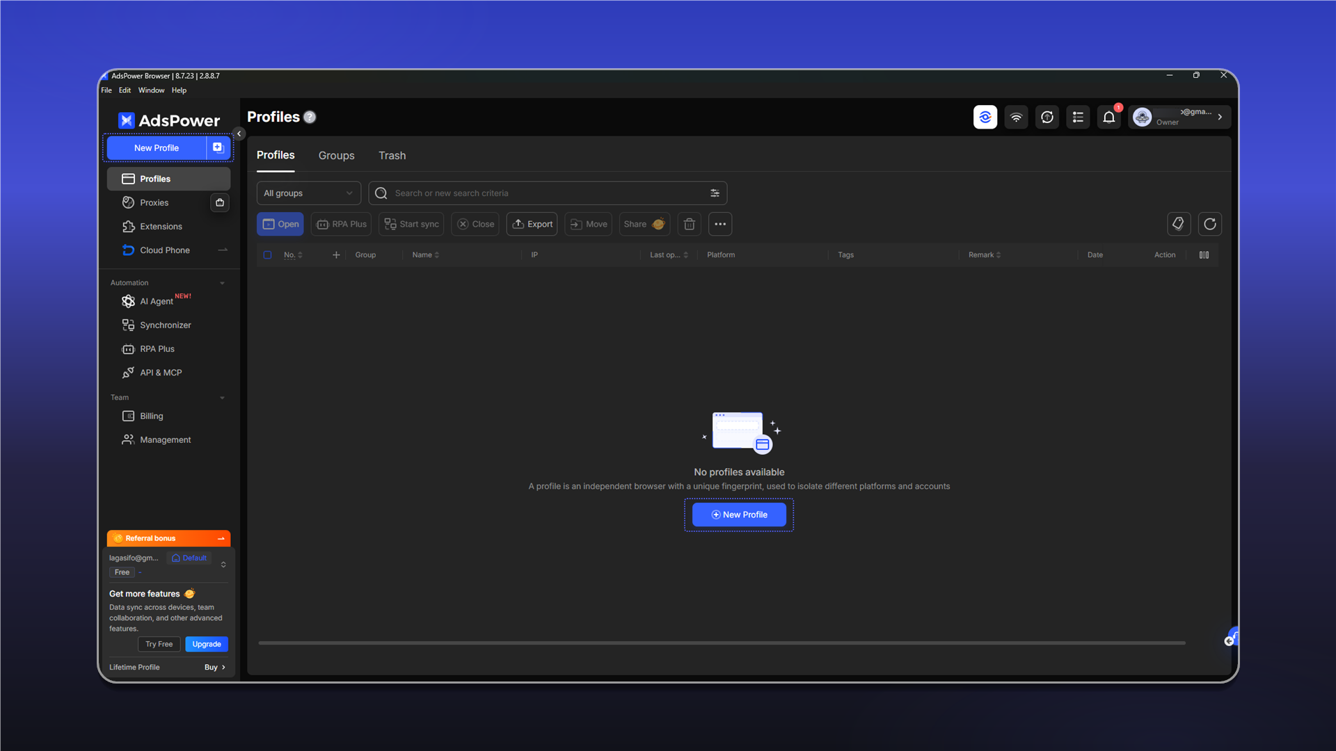 Создание профиля AdsPower