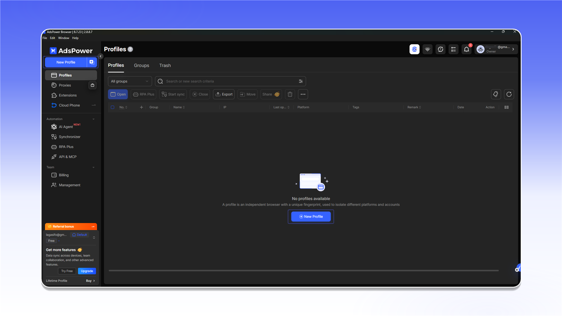 Создание профиля AdsPower