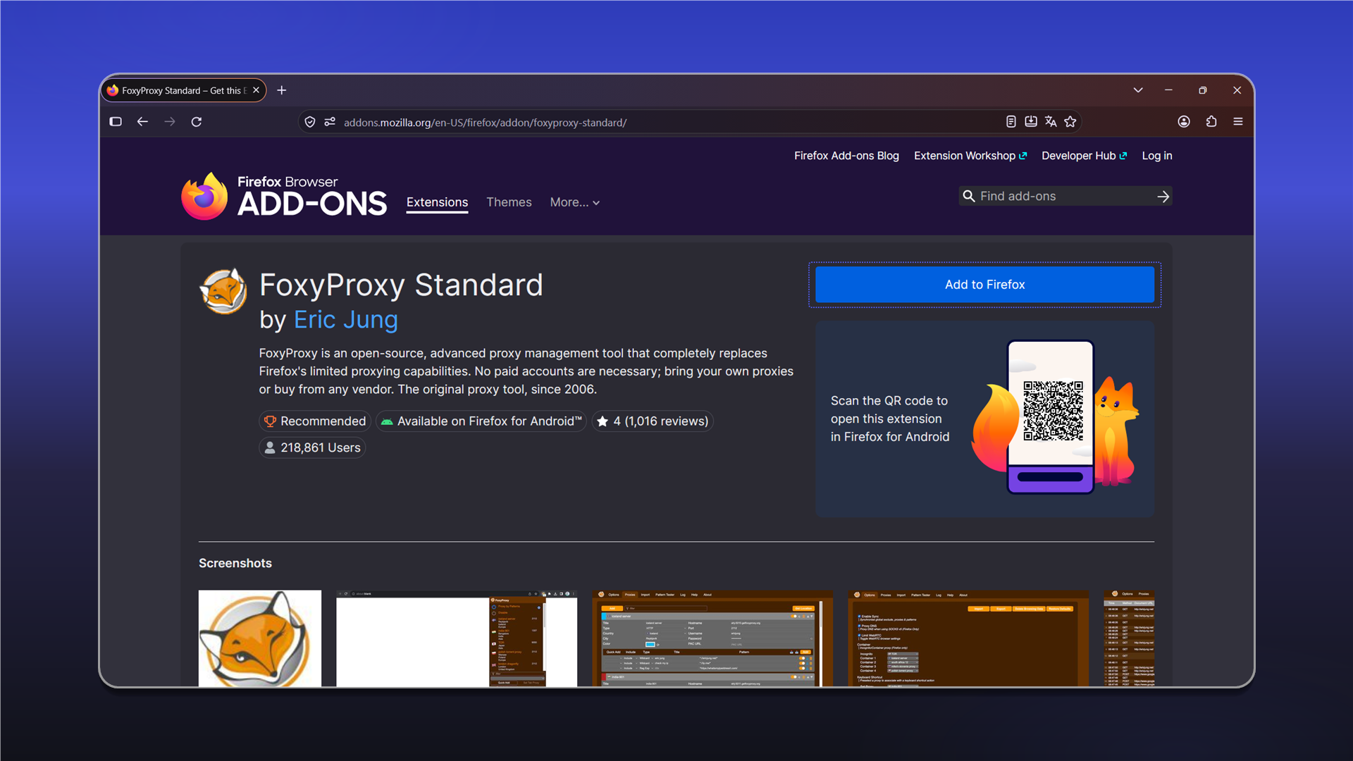 Страница FoxyProxy Standard в Firefox Add-ons
