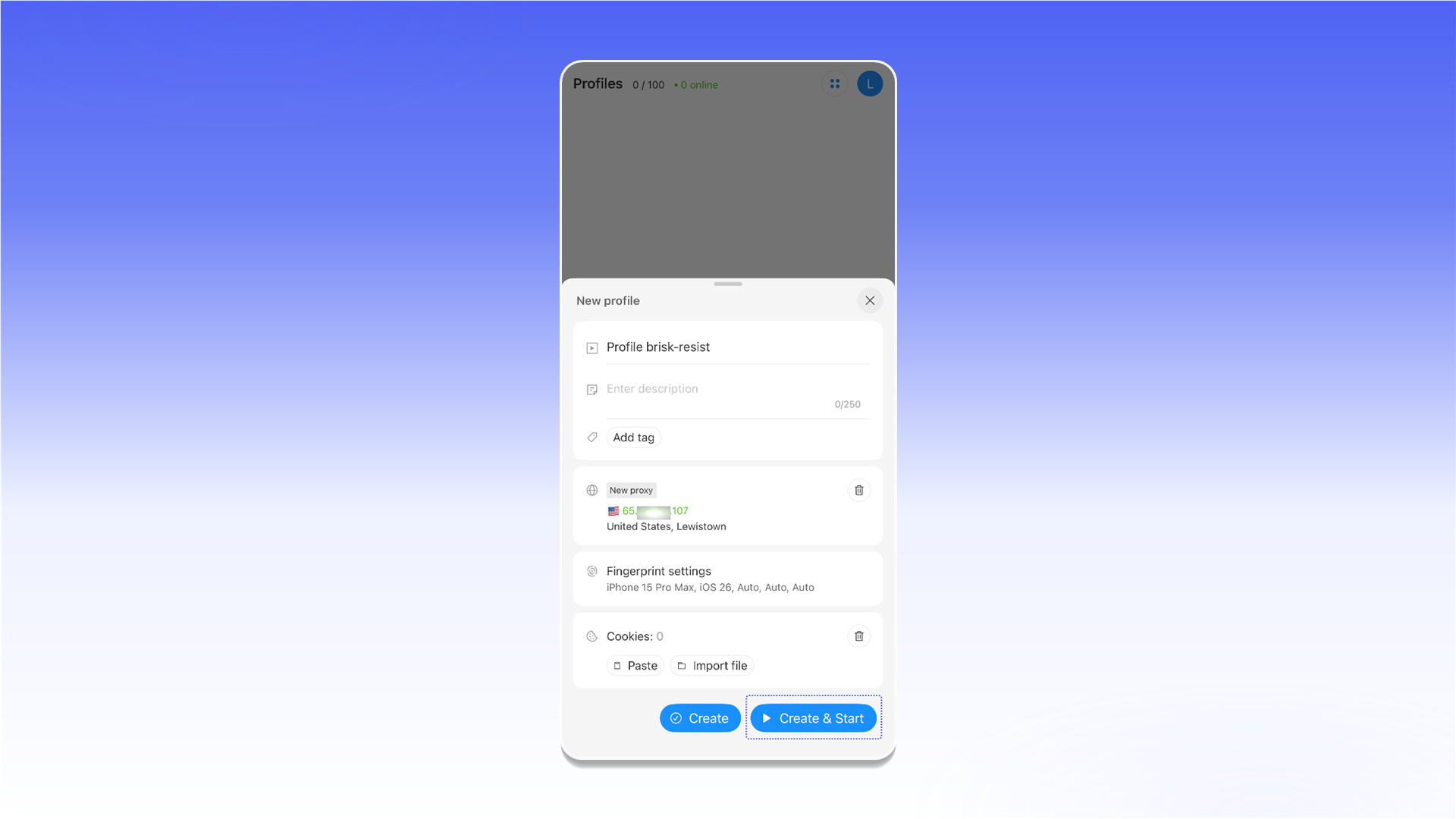 Запуск профілю з проксі в Octo Browser