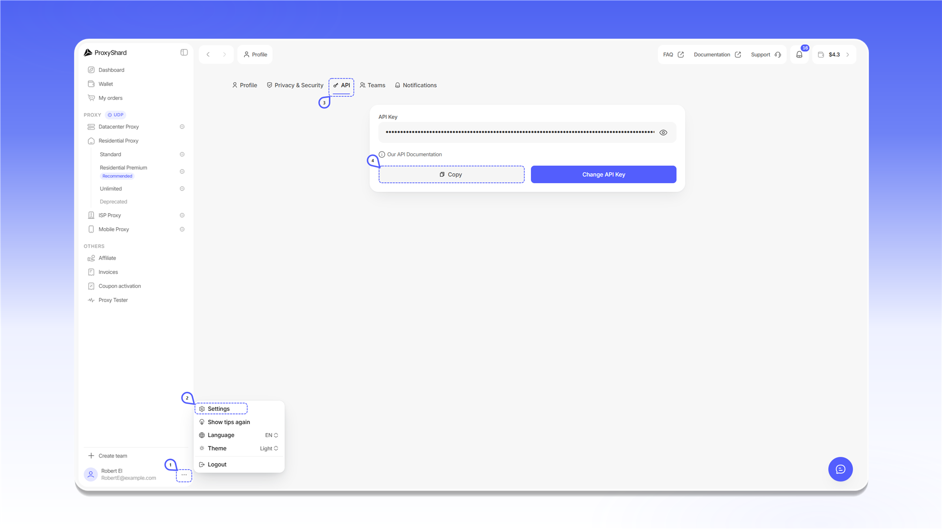 Отримання API-ключа в особистому кабінеті ShardX