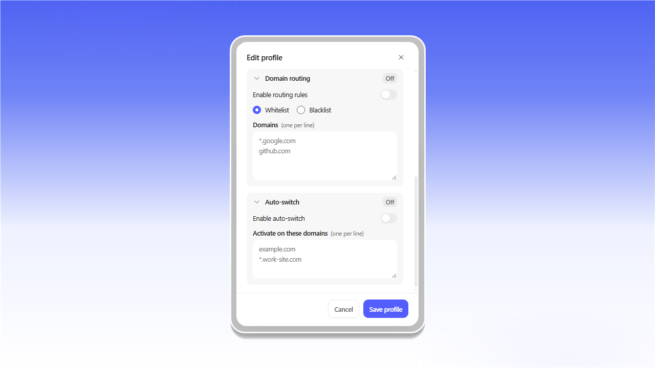Налаштування Domain routing і Auto-switch