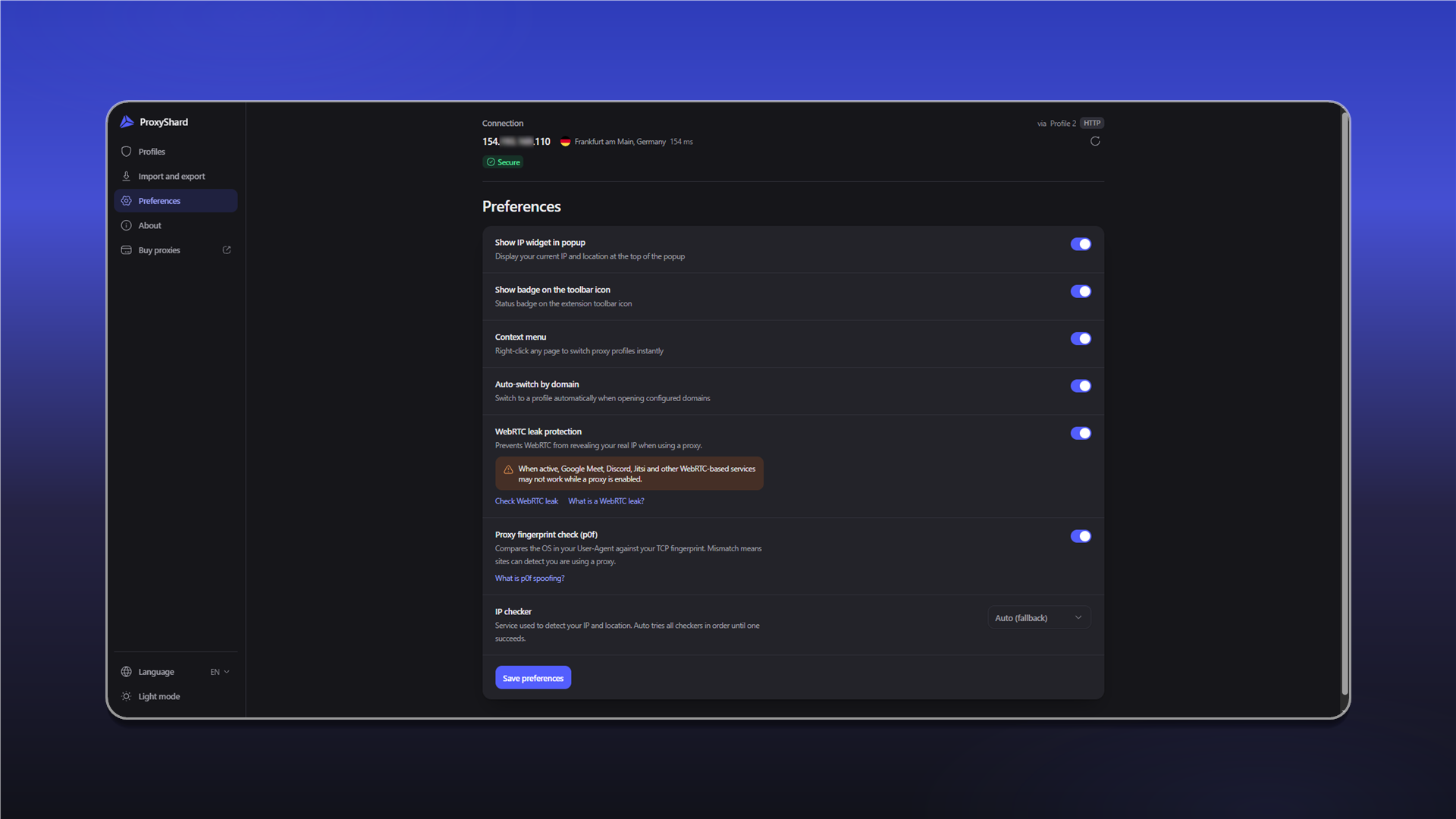 Налаштування Preferences у ShardX Extension